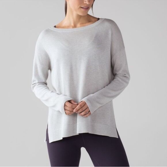 Lululemon Well Being Sweater Heathered Grey Size 8 Cashmere Blend Crew Neck - Picture 1 of 12